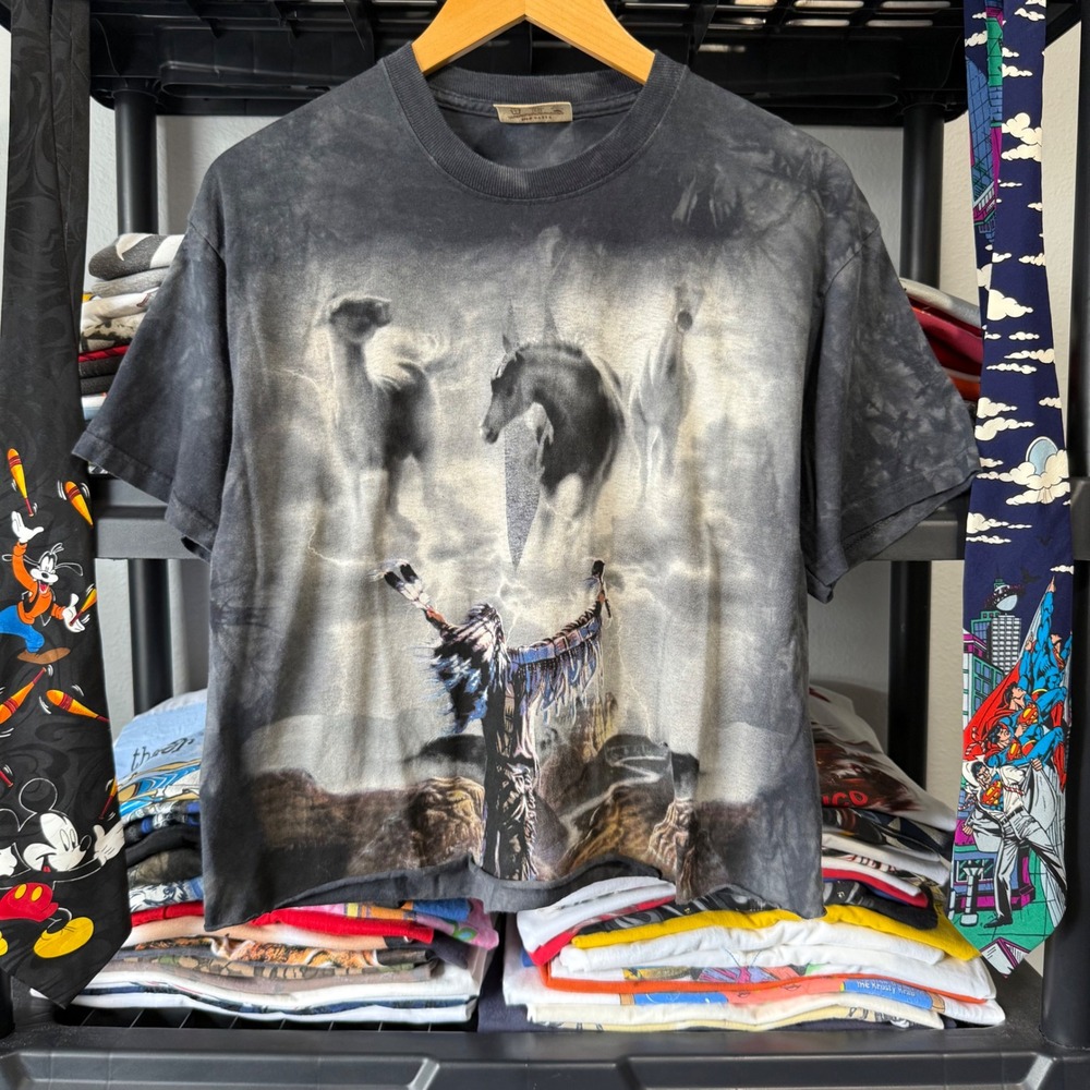 Vintage Grey The Mountain Native American Horse Graphic Tee Size M Cropped